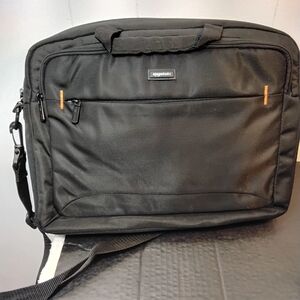 Amazon Essentials Black Laptop Bag with Orange Accents